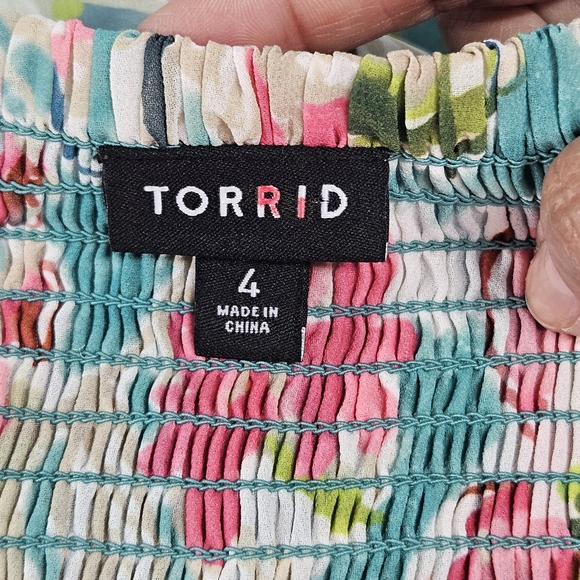 Torrid Floral Asymmetrical Dress - Pink and Green - Picture 3 of 16